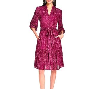 Eliza J fuschia Sequin belted dress size 4 *NWT